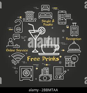 Concept de place de service Vector Black - boissons gratuites Illustration de Vecteur