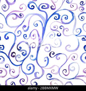 Motif abstrait coloré sans couture avec tourbillons d'aquarelle dessinés à la main sur fond blanc. Illustration du stock Banque D'Images