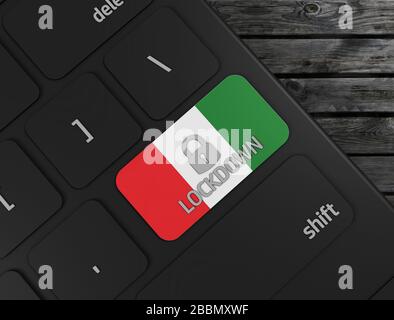 Covid 19 verrouillage touche clavier drapeau italien, illustration de rendu tridimensionnel Banque D'Images