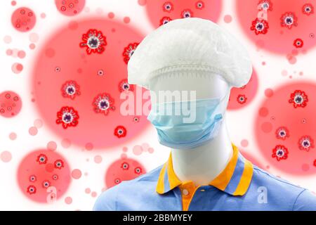 Mousse de polystyrène blanc Ecran mâle Mannequin tête porter un masque de protection protéger contre les PM2,5, le virus corona (covid-19). Banque D'Images