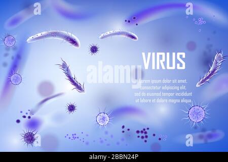 Conception d'annonces cellulaires de bactéries et de virus. Bannières médicales d'infection par virus et bactéries à microbe. Illustration 3D réaliste. Vecteur Illustration de Vecteur