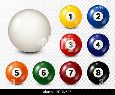Billard, balles de billard avec collection de numéros. Ballon de snooker brillant réaliste. Fond blanc. Illustration vectorielle. Illustration de Vecteur