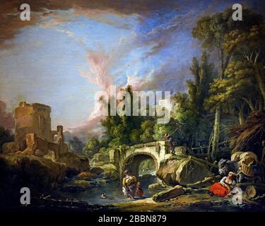 Rivière Paysage avec ruine et pont 1762 François Boucher 1703-1770 Français France Banque D'Images