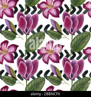 Motif aquarelle sans coutures avec fleurs et éléments géométriques. Style ethnique moderne avec motifs africains. Convient pour le textile, le tissu, l'emballage. Banque D'Images