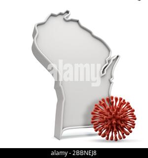 État américain du Wisconsin avec un coronavirus mortel. Rendu 3D Banque D'Images