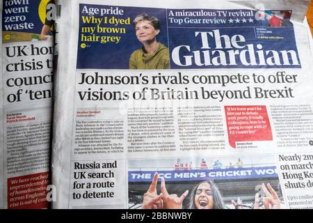 « les rivaux de Johnson rivalisent pour offrir des visions de la Grande-Bretagne au-delà du Brexit » Boris Johnson après le journal Brexit Guardian page 17 juin 2019 Londres Royaume-Uni Banque D'Images