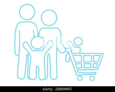 Icône de design plat de la famille de shopping avec les enfants rwo Illustration de Vecteur