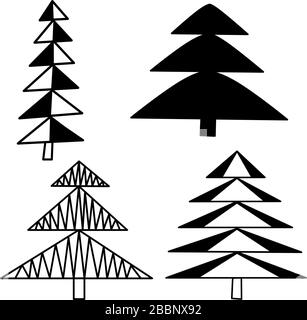 Ensemble de sapins de style scandinave. Éléments isolés sur fond blanc. Le style nordique pour l'affiche, l'emballage, les cartes postales, les motifs. Illustration de Vecteur