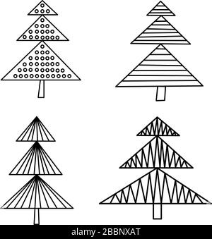 Ensemble de sapins de style scandinave. Éléments isolés sur fond blanc. Le style nordique pour l'affiche, l'emballage, les cartes postales, les motifs. Illustration de Vecteur