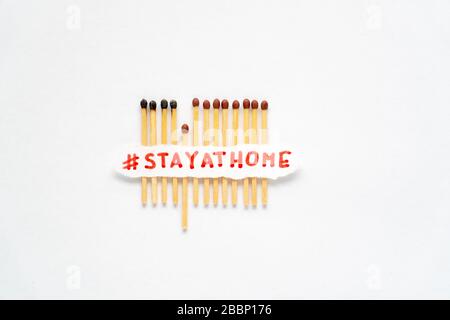 Restez chez vous comme #stayathome. Concept comment empêcher le coronavirus de se propager. Les allumettes brûlent, une seule pièce empêche l'incendie de se propager Banque D'Images