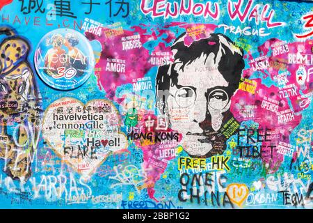 Le mur de John Lennon à Prague en temps de Covid-19 pandemy, Tchéquie Banque D'Images