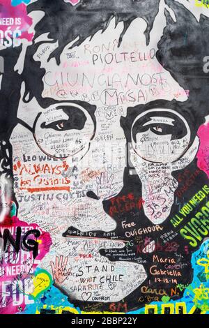 Le mur de John Lennon à Prague en temps de Covid-19 pandemy, Tchéquie Banque D'Images