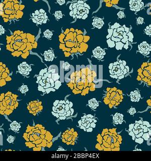 pivoines jaunes et bleues motif vectoriel transparent Illustration de Vecteur