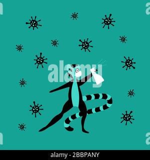 Mignonne limone de dessin animé avec spray de désinfection et masque de visage. Caractère animal lutte contre le virus dangereux. Illustration vectorielle plate. Illustration de Vecteur