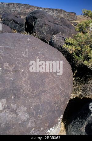 Des pétroglyphes, Celebration Park, Snake River Birds of Prey National Conservation Area, Idaho Banque D'Images