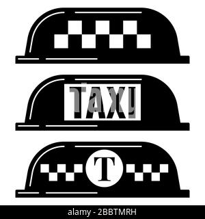 Le vecteur de signe lumineux de taxi noir est isolé sur fond blanc dans un style plat simple. Illustration de Vecteur