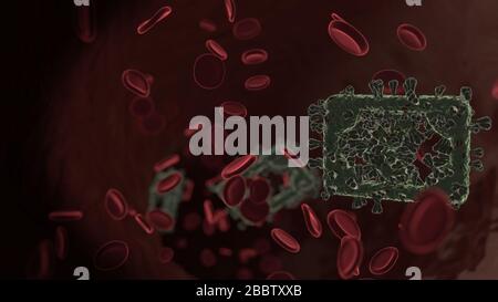 Vue de rendu microscopique du virus en forme de symbole de billet en euros dans la veine avec les globules rouges Banque D'Images