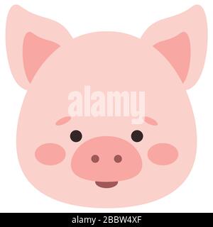 Icône vectorielle de face de cochon mignonne isolée sur fond blanc. Illustration de Vecteur