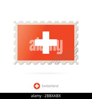 Timbre-poste avec l'image du drapeau de la Suisse. Suisse Drapeau Postage sur fond blanc avec ombre. Embouti vectoriel. Timbre-poste et Suisselan Illustration de Vecteur