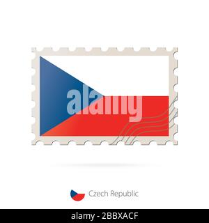 Timbre-poste avec l'image du drapeau de la République tchèque. République tchèque Drapeau Postage sur fond blanc avec ombre. Embouti vectoriel. Timbre-poste et Czec Illustration de Vecteur