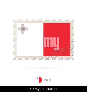 Timbre-poste avec l'image du drapeau de Malte. Drapeau de Malte Postage sur fond blanc avec ombre. Embouti vectoriel. Timbre-poste et drapeau de Malte. Vecteur malade Illustration de Vecteur