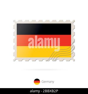 Timbre-poste avec l'image du drapeau allemand. Allemagne Drapeau Postage sur fond blanc avec ombre. Embouti vectoriel. Timbre-poste et drapeau allemand. Vect Illustration de Vecteur