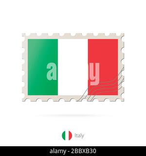 Timbre-poste avec l'image du drapeau italien. Italie Drapeau Postage sur fond blanc avec ombre. Embouti vectoriel. Timbre-poste et drapeau italien. Vecteur malade Illustration de Vecteur