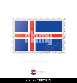 Timbre-poste avec l'image du drapeau de l'Islande. Islande Drapeau Postage sur fond blanc avec ombre. Embouti vectoriel. Timbre-poste et drapeau islandais. Vect Illustration de Vecteur