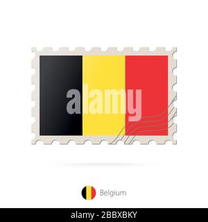 Timbre-poste avec l'image du drapeau belge. Belgique Drapeau Postage sur fond blanc avec ombre. Embouti vectoriel. Timbre-poste et drapeau belge. Vect Illustration de Vecteur