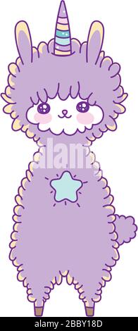 llama unicorn dessin animé, expression Kawaii personnage mignon drôle et émoticône thème illustration vectorielle Illustration de Vecteur