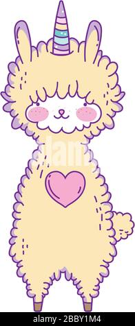 llama unicorn dessin animé, expression Kawaii personnage mignon drôle et émoticône thème illustration vectorielle Illustration de Vecteur