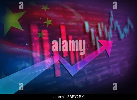 courbe financière et flèches pour le concept boursier ou économique Banque D'Images