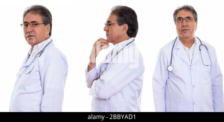Collage du médecin persan senior pensant avec vue de profil Banque D'Images