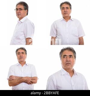 Collage de l'homme persan senior pensant avec les bras croisés Banque D'Images