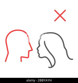 Don t kiss icône de ligne de couleur, coronavirus et covid-19, baiser signe interdit, graphiques vectoriels, un motif linéaire sur un fond blanc, eps 10. Illustration de Vecteur