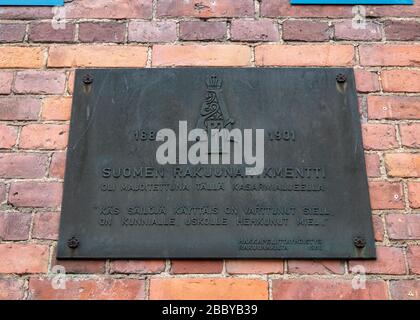 Suomen Rakuunarykmentti plaque commémorative sur le mur, Lappeenranta Finlande Banque D'Images