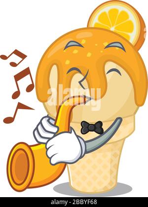 Musicien talentueux de dessin de dessin de dessin animé de crème glacée orange jouant une trompette Illustration de Vecteur