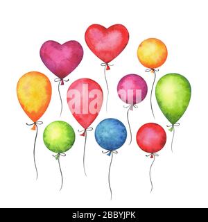 Jeu de ballons d'air colorés en aquarelle Banque D'Images