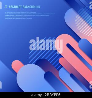 Arrière-plan dynamique de superposition de lignes arrondies géométriques abstraites bleues et roses en diagonale. Conception de mouvement minimale. Illustration vectorielle Illustration de Vecteur