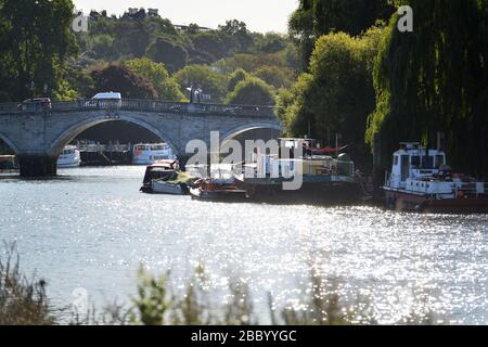 Bateaux sur la Tamise près de Richmond Bridge, Richmond, Londres, Royaume-Uni Banque D'Images