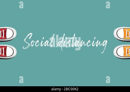 Distance sociale. Deux personnes se tiennent espacées les unes des autres pour distancer les réseaux sociaux, augmentant l'espace physique entre les personnes pour éviter de se répandre illarn Illustration de Vecteur