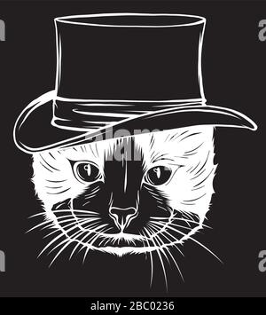 Homme chat dans un chapeau en fond noir Illustration de Vecteur