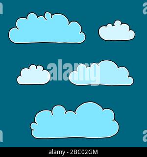 Jeu de vecteurs de nuages dessinés à la main. Nuages simples de style dessin animé. Illustration de Vecteur