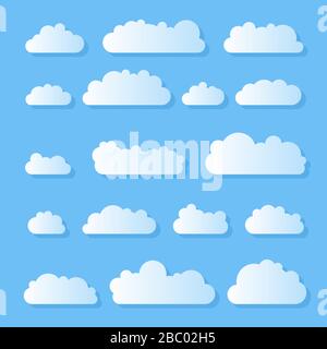 Jeu de nuages de papier. Collection d'illustrations vectorielles de dessin animé simple. Illustration de Vecteur