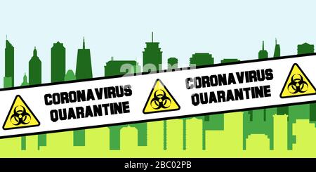 Pandémie de coronavirus - verrouillage de la quarantaine de la ville. Scénario de crise de Covid-19. Bande d'avertissement de quarantaine. Illustration de Vecteur