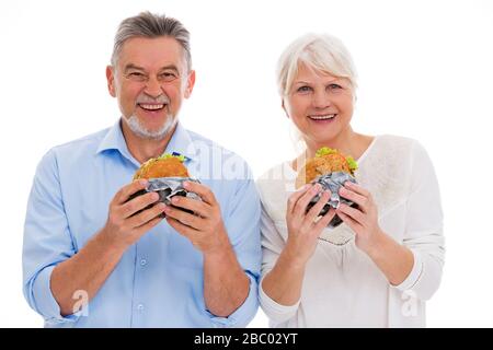 Couple senior sur fond blanc Banque D'Images