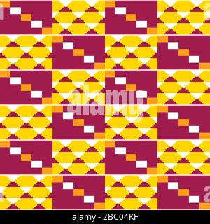 Motif tribal africain répétitif, style de robe de mariage Kente natif des groupes ethniques Akan, Ashanti en Afrique Illustration de Vecteur