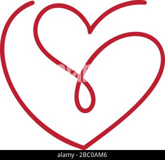 Deux monoline fleurissent les logos de coeur des amoureux rouges. Carte de Saint-Valentin calligraphie vectorielle à la main. Décoration pour carte de vœux, fonds de page photo, imprimé t-shirt Illustration de Vecteur