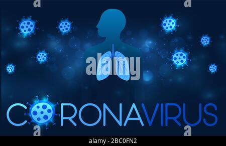 Hologramme de coronavirus COVID-2019 sur fond bleu futuriste. Type mortel de virus 2019-nCoV. Modèles tridimensionnels de bactéries du coronavirus. Illustration de Vecteur