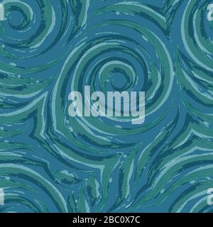 Vecteur texture transparente des spirales et des lignes cassées de turquoise sur un fond bleu et foncé. Imitation de l'aquarelle. Coups de pinceau. Fibonacci Illustration de Vecteur